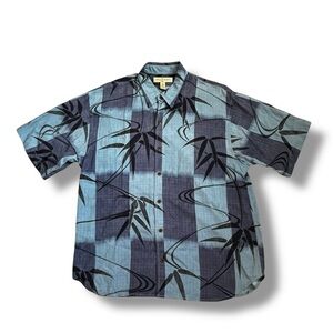 Tommy Bahama Tencel Hawaiian Shirt Mens XL Vintage 90s Blue Color Block Tropical